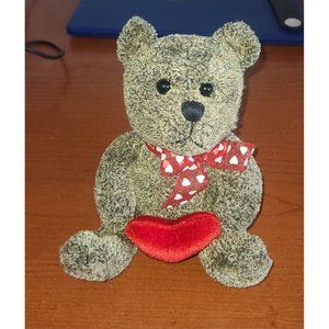 Pj Plush Brown Teddy Bear holding red heart 6.5" Bow Tie